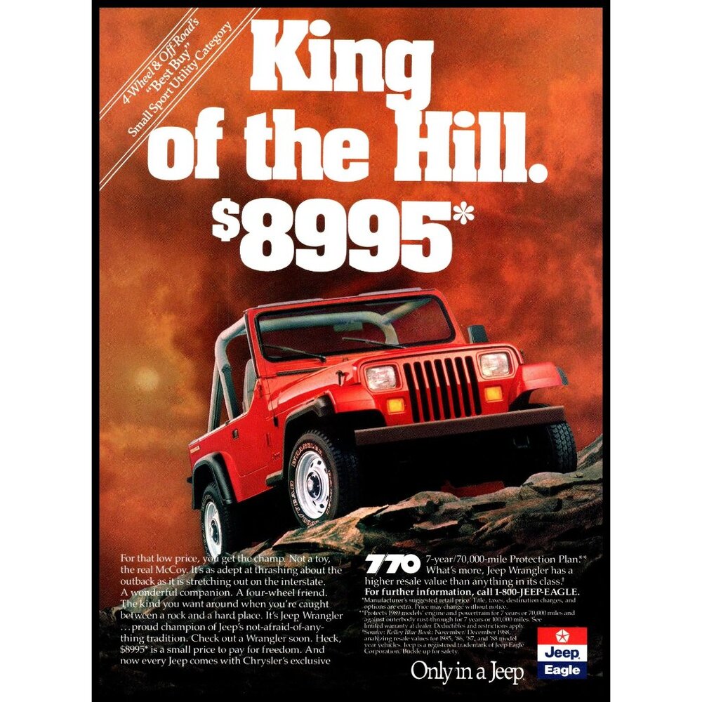 1989 Jeep Wrangler Vintage Print Ad Rock Climb Off Road Wall Art Photo